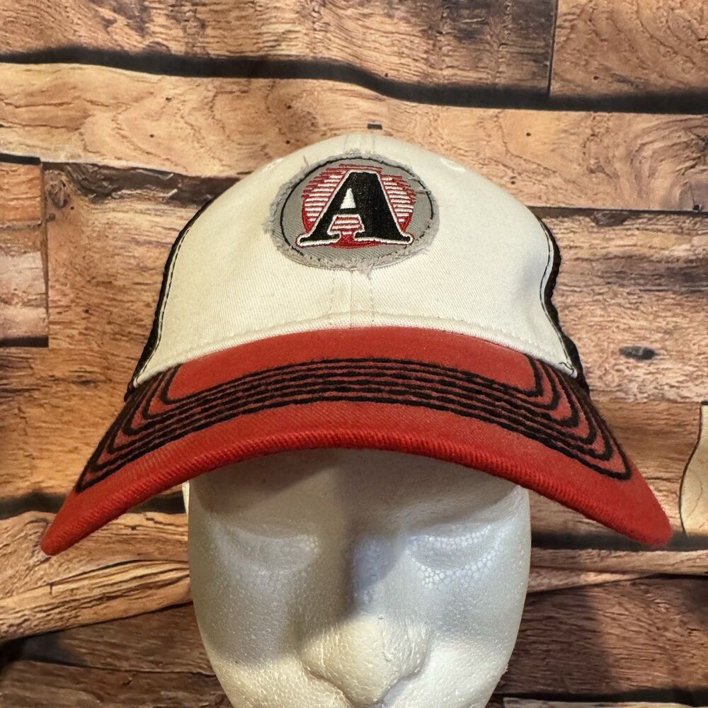 Vintage Style Trucker Hat Mesh Cap White Red Black Embroidered Letter A Strap